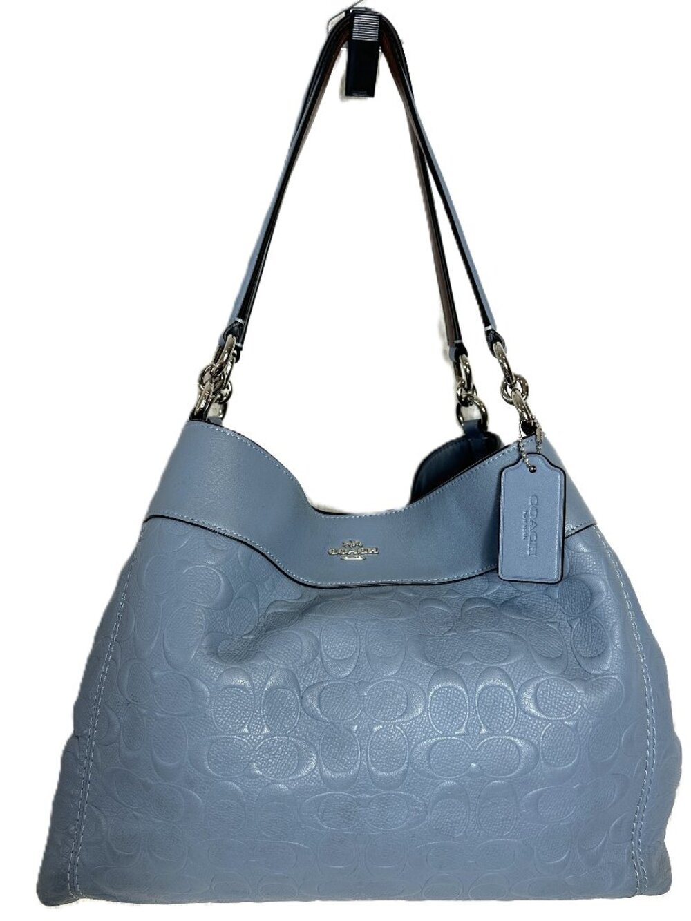 Coach Lexy Shoulder Bag Embossed Leather Triple Compartment Blue F 25954